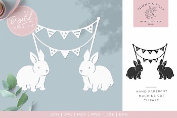 Rabbits with Bunting - SVG Papercut Cutting File