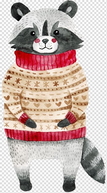 Raccoon dressed with sweater , Watercolor painting Drawing Christmas Illustration, Sweater Raccoon material free to pull transparent background PNG clipart