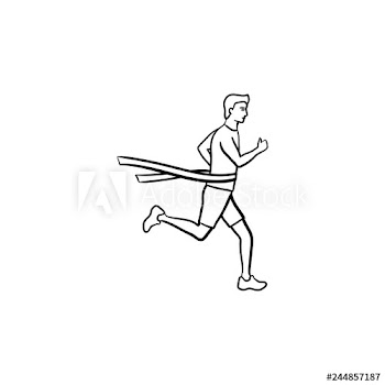 Race leader crossing finishing tape hand drawn outline doodle icon