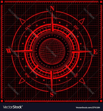 Radar compass rose with globe vector image
