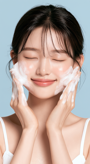Radiant Beauty Model Enjoying Skincare Routine