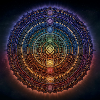 Radiant Chakra Mandala in Cosmic Space