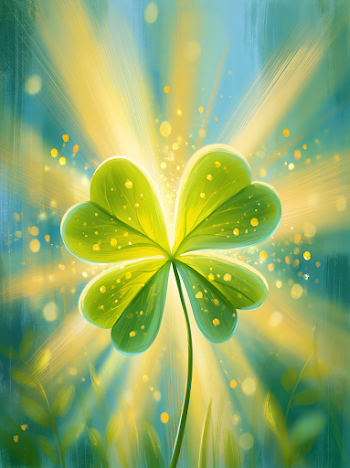 Radiant Four-Leaf Clover with Golden Sun Rays