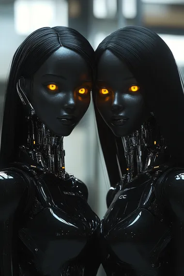 Radiant Harmony: Ethereal Robotic Women with Glowing Eyes Radiant Harmony: Ethereal Robotic Women with Glowing Eyes