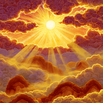 Radiant Morning Sun over Dragon Mountains