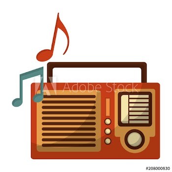 radio with music notes retro style design