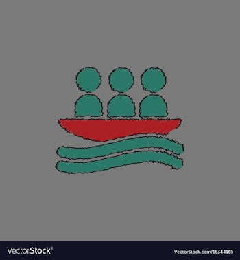 Rafting kayaking team design in hatching style vector image