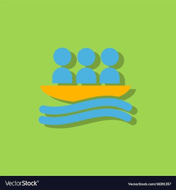 Rafting kayaking team design in sticker style vector image