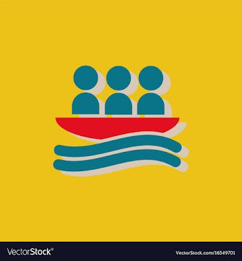Rafting kayaking team design in sticker style vector image