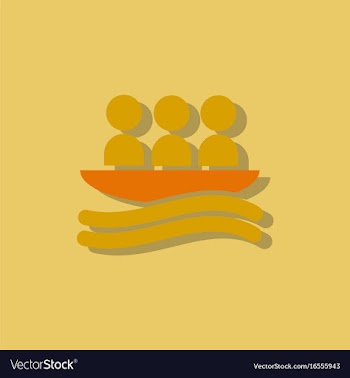 Rafting kayaking team design in sticker style vector image