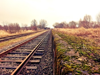 Railway Next to a Grassy Field during Day Time