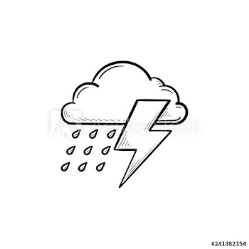 Rain cloud with lightning hand drawn outline doodle icon