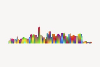 Rainbow cityscape sticker, architecture illustration | Free Vector - rawpixel