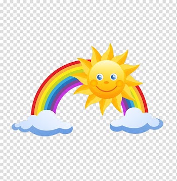 Rainbow illlustration, Rainbow Pixel , Cartoon seven colors rainbow sun clouds transparent background PNG clipart