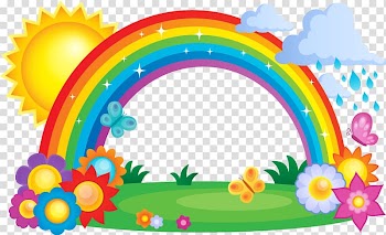 Rainbow illustration, Rainbow Cloud , Rainbow sun painted flowers transparent background PNG clipart