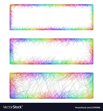 Rainbow line art banner frame design set vector image