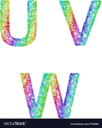 Rainbow sketch font set - letters U V W vector image