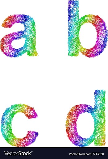 Rainbow sketch font set - lowercase letters a b c vector image