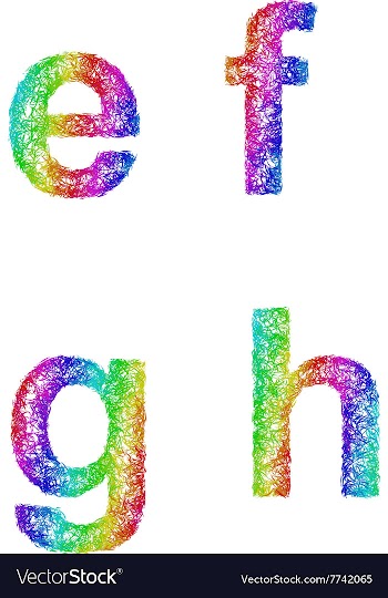 Rainbow sketch font set - lowercase letters e f g vector image