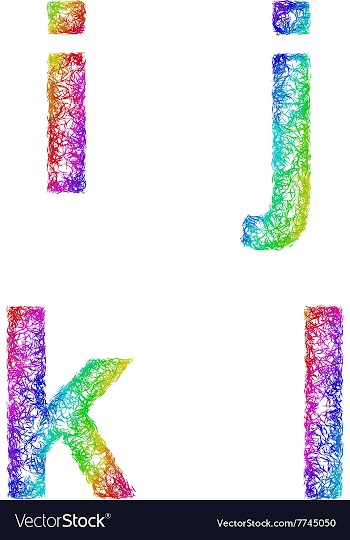Rainbow sketch font set - lowercase letters i j k vector image