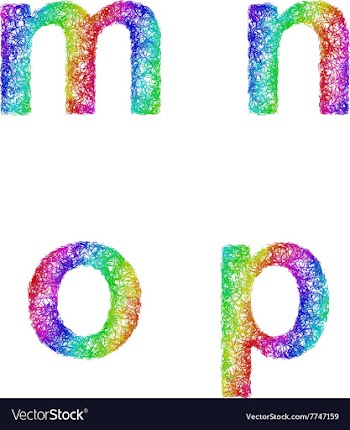 Rainbow sketch font set - lowercase letters m n o vector image