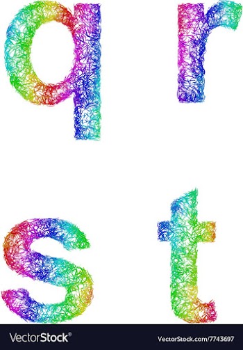 Rainbow sketch font set - lowercase letters q r s vector image
