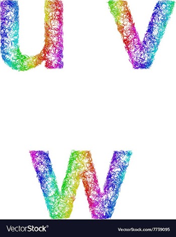 Rainbow sketch font set - lowercase letters u v w vector image