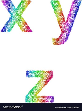 Rainbow sketch font set - lowercase letters x y z vector image