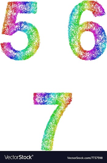 Rainbow sketch font set - numbers 5 6 7 vector image