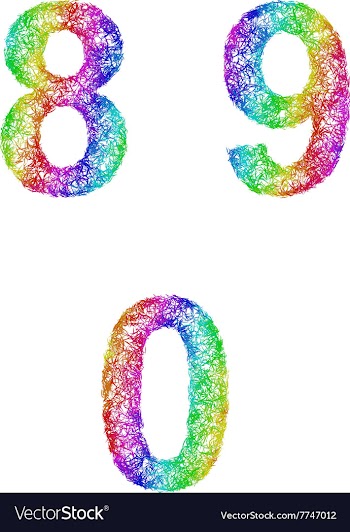 Rainbow sketch font set - numbers 8 9 0 vector image