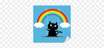 Rainbow Two Clouds In The Sky And Cat On Swing - Arcoiris Y Columpio