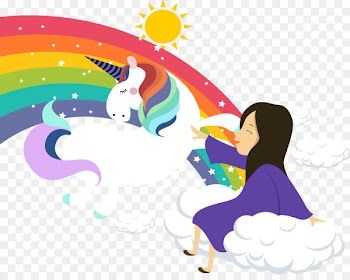 Rainbow Unicorn Icon - Fairy tale little fairy and horizon 