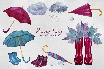 Rainy Day Watercolor Clipart