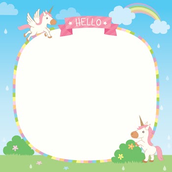 Rainy day with rainbow and unicorn on natural background for template.