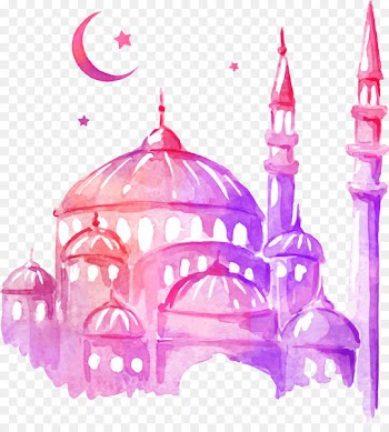 Ramadan Drawing Mosque Watercolor painting - Dream colorful Castle 