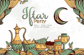 Ramadan iftar party greeting card with hand drawn dates and islamic food on white grunge background. Free Vector