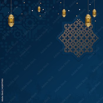 Ramadan islamic banner illustration. blue and golden color with lantern. Ramadan theme with shape. template for social media greeting post
