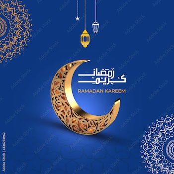 Ramadan Kareem. Blue Abstract Moon Background