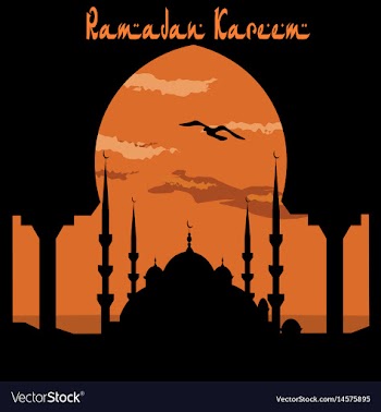 Ramadan kareem view from the arch on the blue vector image