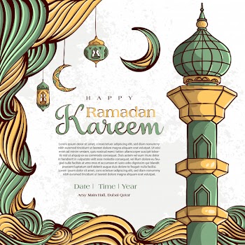 Ramadan kareem with hand drawn islamic illustration ornament on white grunge background Free Vector