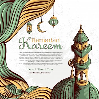 Ramadan kareem with hand drawn islamic illustration ornament on white grunge background Free Vector