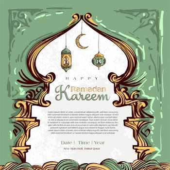 Ramadan kareem with hand drawn islamic illustration ornament on white grunge background Free Vector