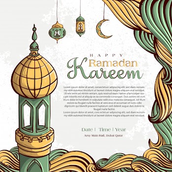Ramadan kareem with hand drawn islamic illustration ornament on white grunge background Free Vector