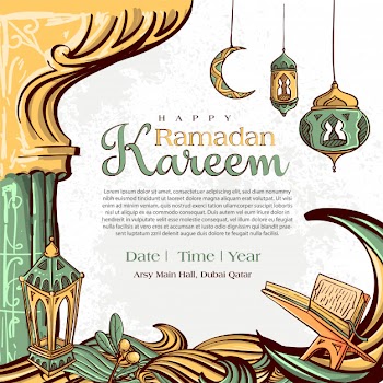 Ramadan kareem with hand drawn islamic illustration ornament on white grunge background Free Vector