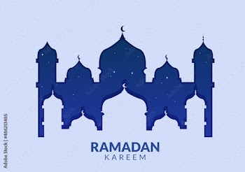 Ramadan Kareem with Mosque, Lanterns and Moon in Flat Background Vector Illustration for Religious Holiday Islamic Eid Fitr or Adha Festival Banner or Poster