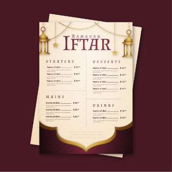 Ramadan menu template with lanterns Free Vector