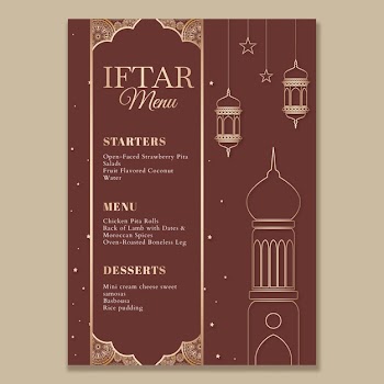 Ramadan menu template with mosque and lanterns Free Vector