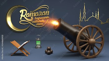 Ramazan bayraminiz mubarek olsun. Translation from turkish: cannons shot, 3d rendering.