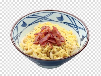 Ramen Taglierini Bacon Carbonara Udon, Bacon sesame udon transparent background PNG clipart