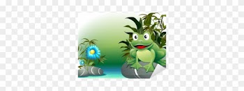 Rana Sfondo Natura Cartoon Cute Frog In Nature Vector - Vector